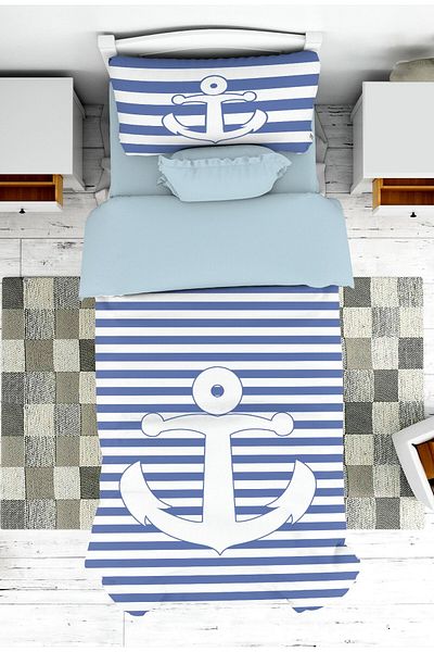 on the clouds Sailor Anchor Patterned Baby and Kids Bedspread and Pillowcase - Pike