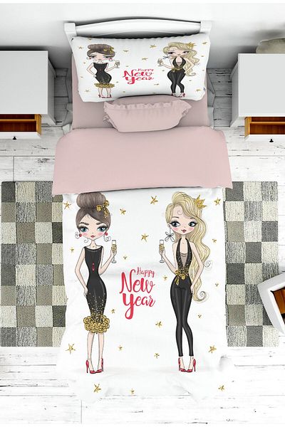 on the clouds Girl in Red Dress Patterned Baby and Children's Room Bedspread and Pillowcase Pique