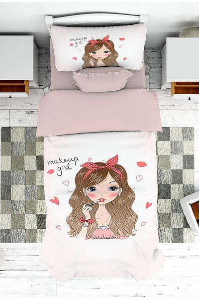 on the clouds Makeup Girl Patterned Pique Bedding and Pillow Set for Girl