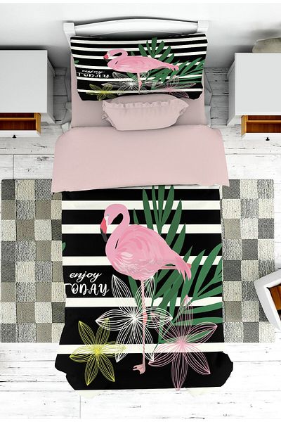 on the clouds Flamingo Patterned Modern Teen Room Bedspread and Pillowcase - Pike