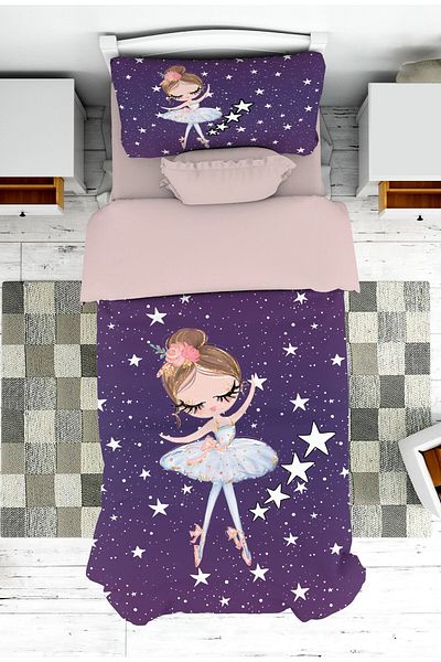 on the clouds Ballerina Patterned Baby and Kids Room - Girl's Bedspread and Pillowcase Pique
