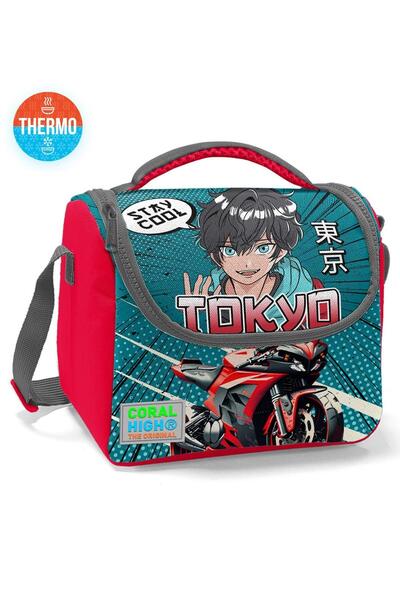 Coral High Gray Anime Motorcycle Patterned Tiny Nest Backpack - Set of 3 with Two Compartments 3Set23564