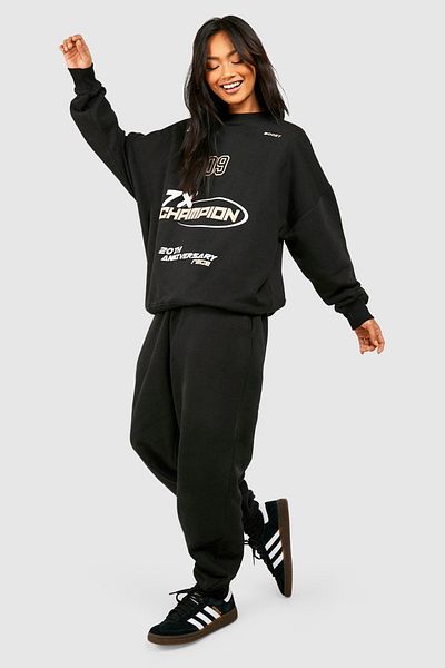 Mythologie 09 Champ Black Printed Tracksuit Set - Jogger Sweatshirt, Rubber Leg, Crew Neck