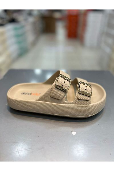 Akınal Bella Women's Daily Slippers - Double Gold Buckle