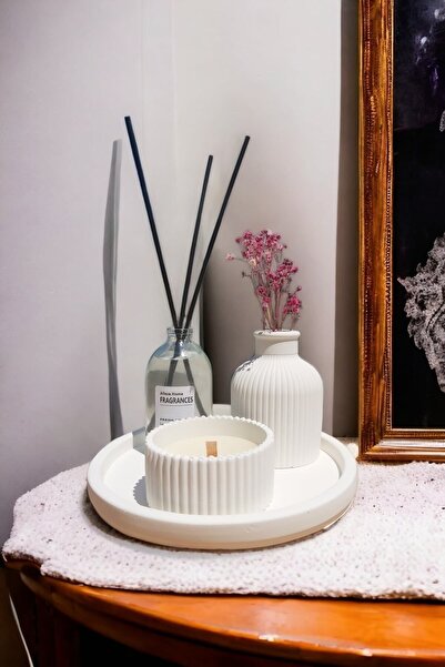 ALLEZA HOME Dekoratif Mini Vazo Fresh Soft Oda Kokusu Dekoratif Mum Yuvarlak Stantlı Set