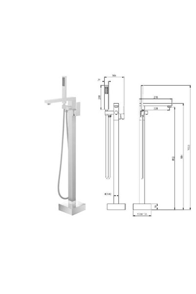 GPD Chrome Square Floor Standing Freestanding Bathtub Faucet Ykb205