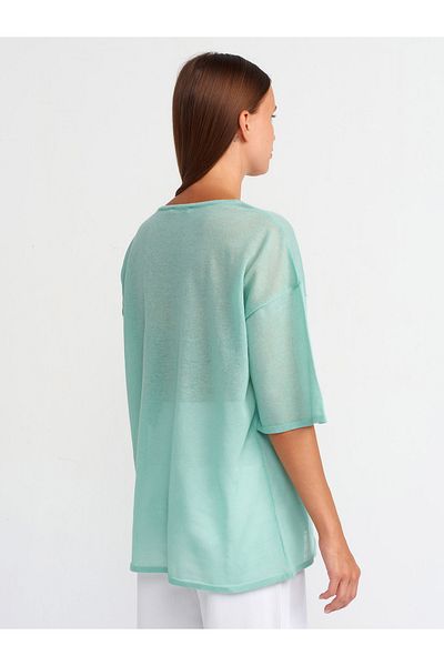 Dilvin 10550 Mint Transparent Crew Neck Short Sleeve Blouse