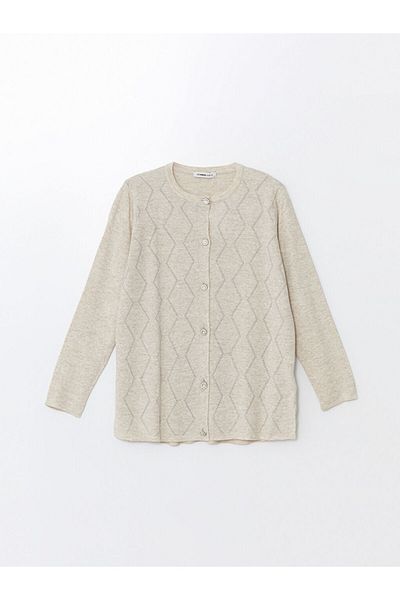 LC Waikiki Patterned Crew Neck Long Sleeve Women's Knitwear Cardigan