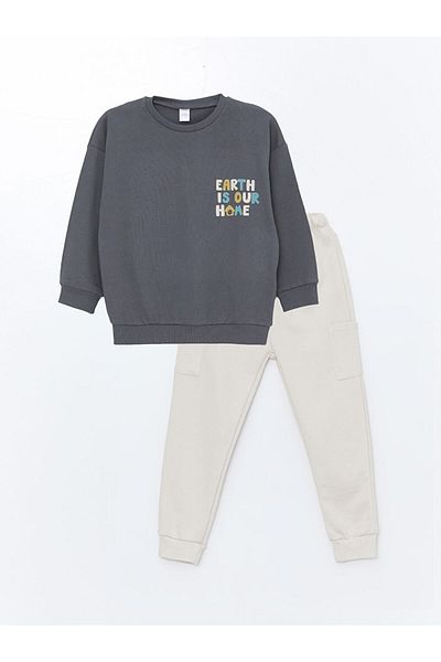 LC Waikiki Set de hanorace și pantaloni de trening cu imprimeu cu gât crew pentru bebeluș băiețel - set de 2