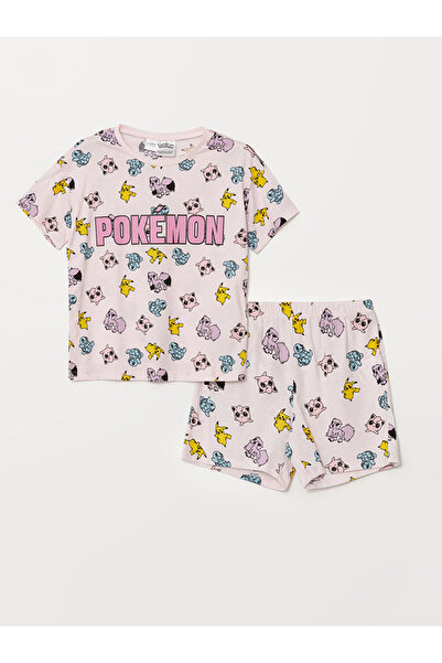 LC Waikiki Lcw Girl's Pikachu Printed Crew Neck Shorts Pyžamas Set