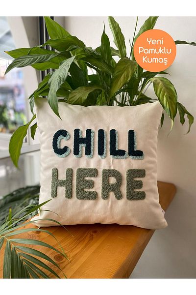 RahanDesign Chill Here 43*43xm Cotton Punch Throw Pillow Pillow Case - Punch Embroidered