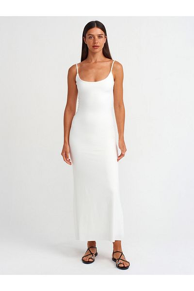 Dilvin 91174 Polyamide Midi Ecru Dress - Strappy