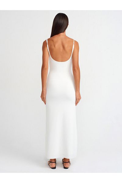 Dilvin 91174 Polyamide Midi Ecru Dress - Strappy