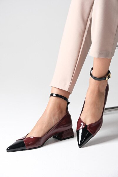 Mio Gusto Claret Red Suzette Patent Leather - Pointed Toe Short Heeled Women's Shoes