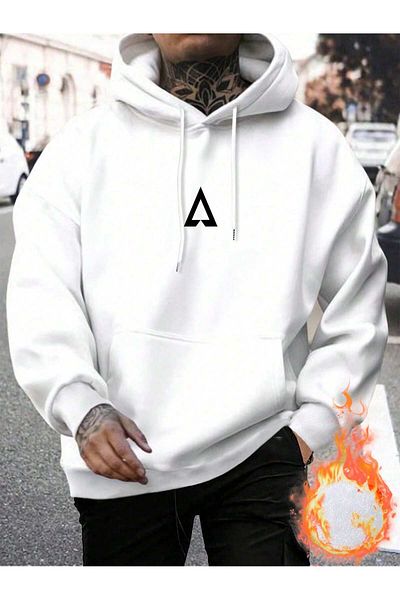 LUNAVISTA Triangle Printed Beige Oversize Hooded Sweatshirt