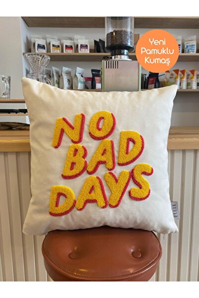 RahanDesign No Bad Days Pamuklu Punch Işlemeli Kırlent Yastık Kılıfı - 43*43c...