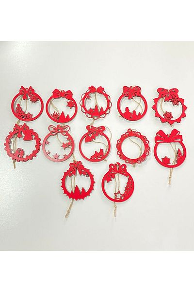lumos dekor 12 Pieces Wooden Decoration - Christmas and New Year Celebration Tree