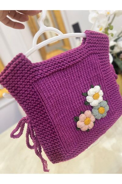 El örgüsü Newborn Baby Kids Decorated Knitted Flower Detailed Sweater