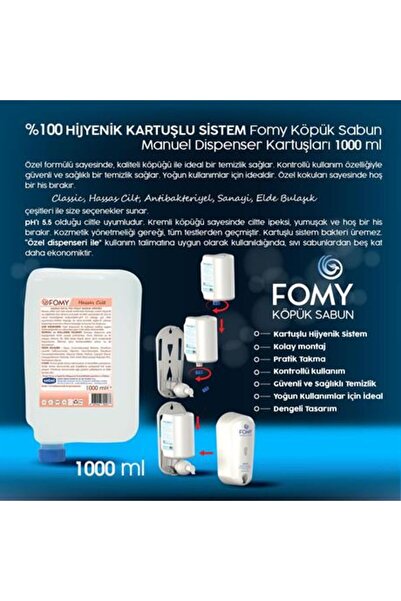 Fomy Hassas Cilt Köpük Sabun 4'lü Ve 1 Adet Dispenser 1000 ml