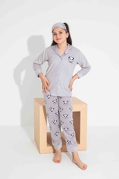 Tarık Σετ πιτζάμες Fleece για κορίτσια με σχέδιο Panda - Μπροστινό κουμπί, μακρυμάνικο, ζεστό