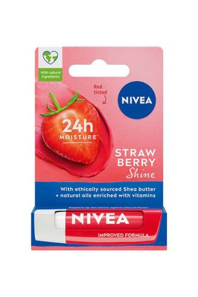 NIVEA كريم ملمع الشفاه بالفراولة - 4.8 جم، ترطيب لمدة 24 ساعة، منتج للعناية ب...