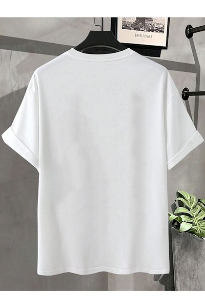 Pink Sky Λευκό Oversize Ανδρικό T-shirt - Ζεστό εμπριμέ, Loose Boyfirend