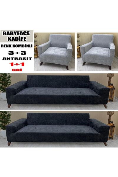 KILIFSAN BABYFACE KADİFE KUMAŞ RENK KOMBİNLİ 2 ADET ÜÇLÜ & ÇEKYAT- 2 ADET TEK...