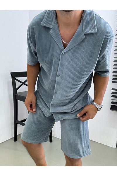 King Brothers Oversize Velvet Set - Buttoned Shirt and Shorts