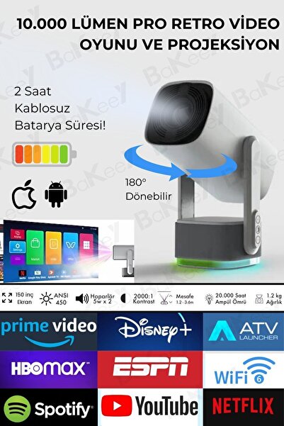Bakeey Taşınabilir Projeksiyon Ps5 X Box Bağlantılı Oyun Sinema Projektör Full Hd 4k Android