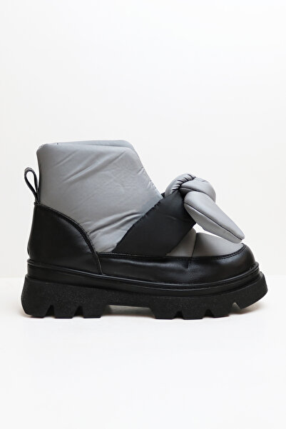 inroen Fiyonk Detaylı Kalın Taban Kapitone Dalgıç Kumaş Kadın Bot