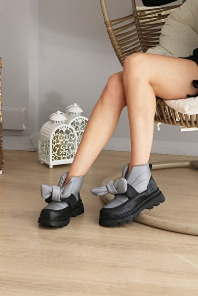 inroen Fiyonk Detaylı Kalın Taban Kapitone Dalgıç Kumaş Kadın Bot