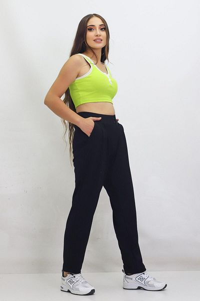 Kamex Women's Flexible Lycra Pants - Black with Button Pocket Detail