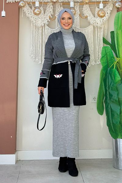 Bym Fashion Καπνιστή Πλεκτή Ζακέτα - Μοντέλο 12045, με τσέπες και ζώνη μέσης