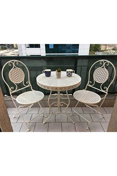 EVOFİSDUNYASİ Euro Ferforje Katlanır Masa Sandalye Beyaz