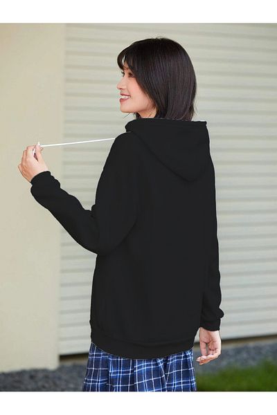 aynewmoda MAHAGRID Черен суитшърт с качулка Oversize