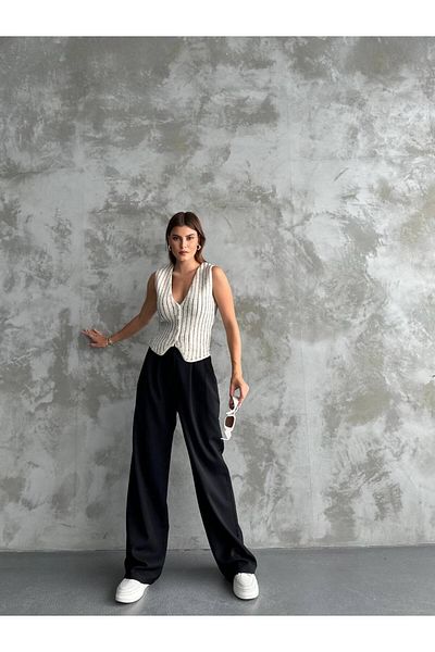 ZF BUTİK Wool Effect Striped Knitwear Vest