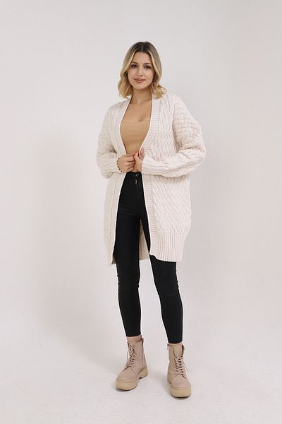 İKLİM LİFE Hair Braid Detailed Gathered Cardigan - Ecru