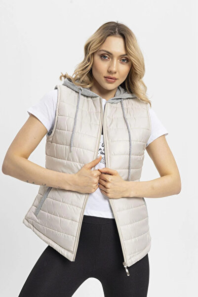 citycenterfashion Βαμβακερό χτενισμένο γιλέκο με κουκούλα - Γυναικείο cty-şim- 245012