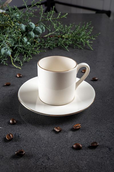 Kitchen Life 12 Pieces Coffee Cup Set with Gold Edge for 6 People - Gold Gilded Coffee Cup Set