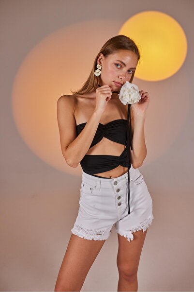 HOLLY LOLLY Σκισμένο λεπτομερές Lycra Distressed Jean Shorts Λευκό