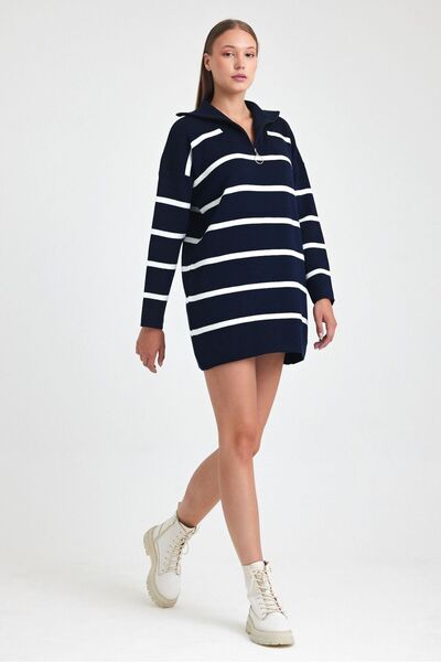 Hazinedan Жіноча трикотажна туніка з довгими смужками та блискавкою - Trend