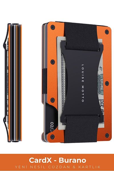 Louise Motto Cardx - Burano Strap - New Generation Minimalist Premium Material Wallet and Card Holder (ORANGE)