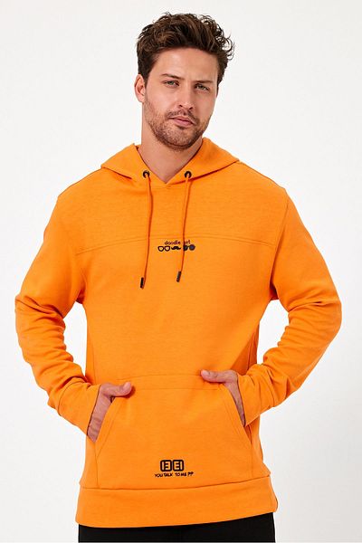 CLIPMAN Orange Men's Sweatshirt - Regular Fit, Hooded, 2 Thread Printed
