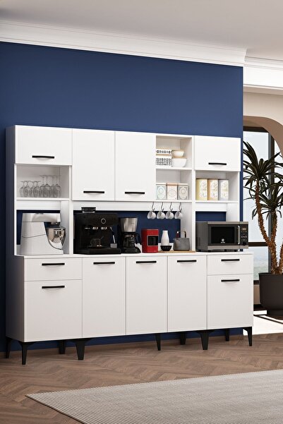 Avmpark Riva Çok Amaçlı Rb2 Beyaz Fırın Bölmeli Askılı Raflı Airfry Dolabı Kahve Köşesi