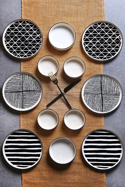 Kitchen Life 12 Pieces Stackable Evil Eyes Breakfast Set for 6 People - Luxury Breakfast Presentation Plate Set