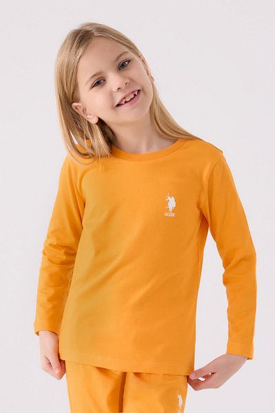 U.S. Polo Assn. Set de pijamale galbene cu mâneci lungi pentru fete
