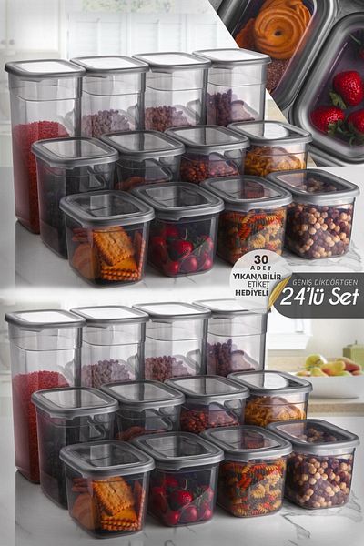 Kitchen Life 24-Piece Labeled Moly Rectangular Food Storage Container Set X8(1300ML-2000ML-3200ML) Wide - Hard Lid