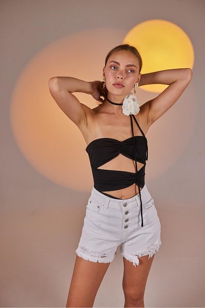 HOLLY LOLLY Ripped Detailed Lycra Distressed Jean Shorts White
