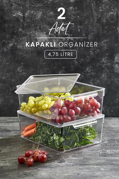 Kitchen Life 4.75 Liter Capacity 2-Piece Refrigerator - Deaeration and Internal Organizer Vegetable Fruit Storage Container