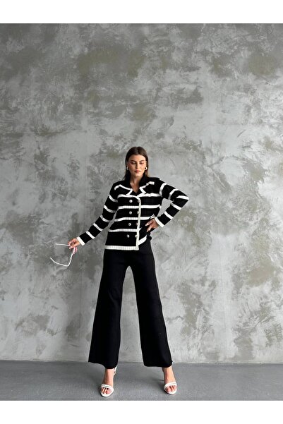 ZF BUTİK Arany gombos csíkos részletes dupla kötöttáru szett